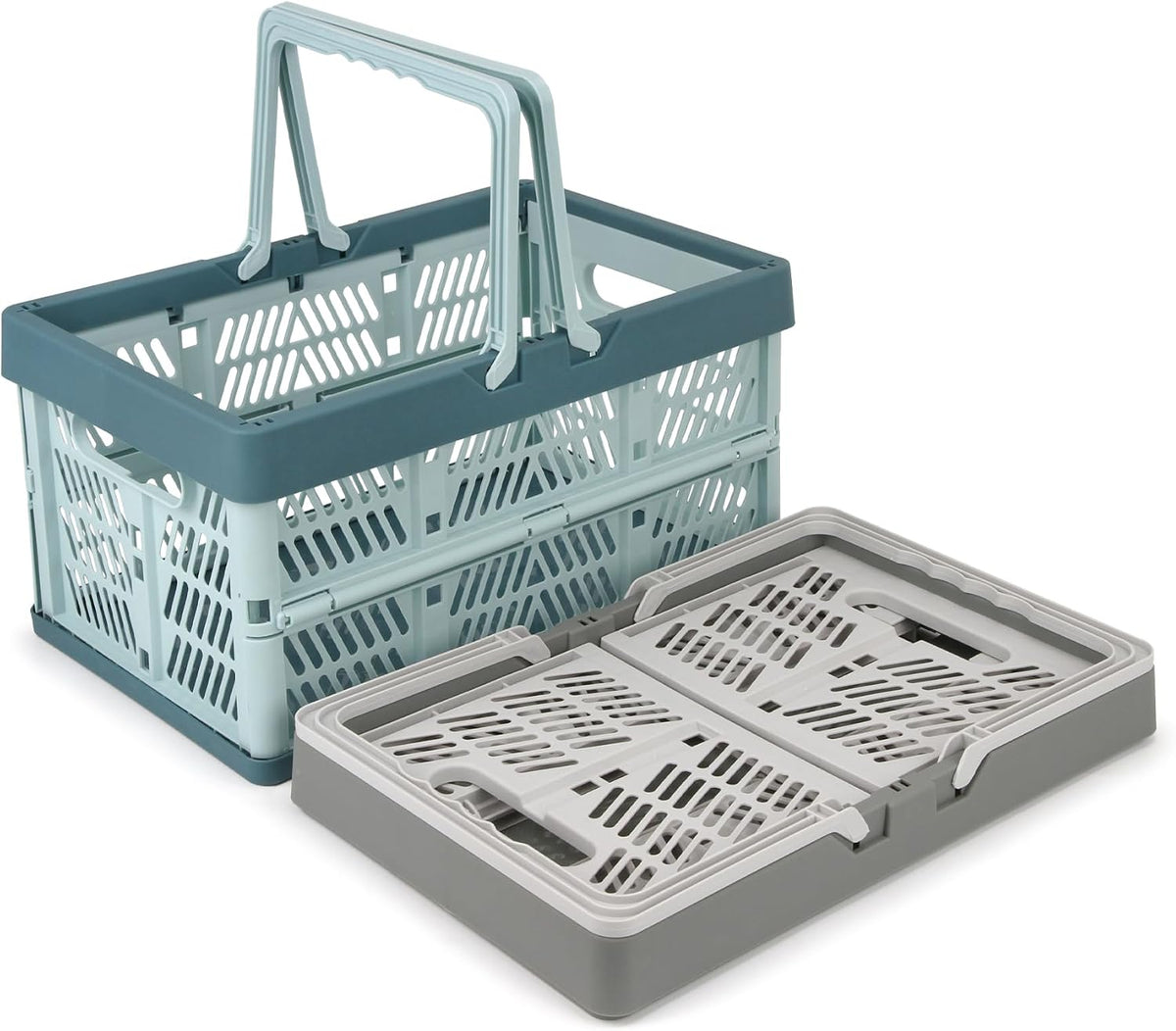 2-Pack Foldable Storage Baskets, 20L Collapsible Crates PP Grey+Blue