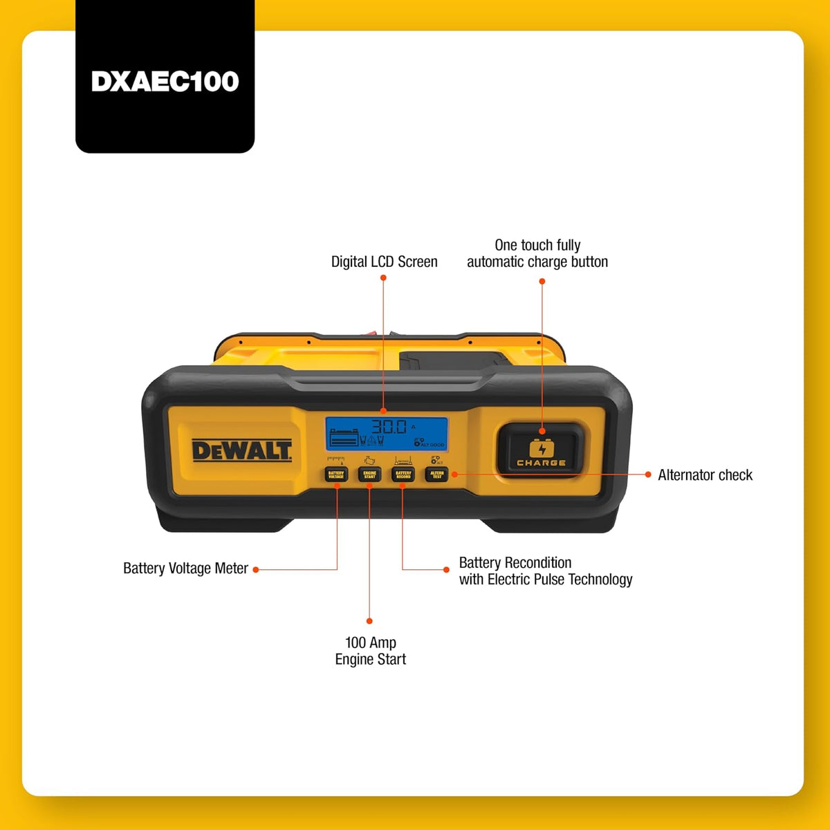 DEWALT DXAEC100 30A Battery Charger, 100A Engine Start and 3A Maintainer