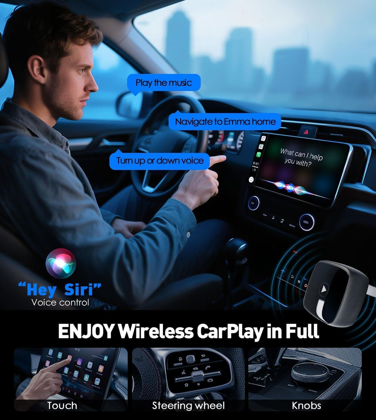 Wireless CarPlay Adapter for iPhone& Android,2-in-1CarPlay Dongle,Upgrade Wired to Wireless CarPlay Adapter,Cars with USB-A & Type-C Extension Cables,Stable Control,Plug and Play (Black)