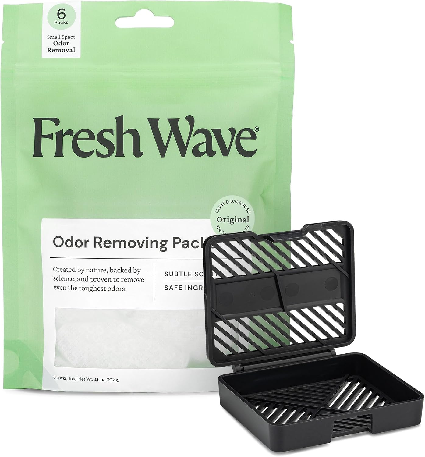 Fresh Wave Original Odor Eliminating & Deodorizing Packs - Bag of 6 & Fresh Pod Case - Safer Odor Relief for Small Spaces, Natural Plant-Based Odor Eliminator, Odor Absorbers for Home