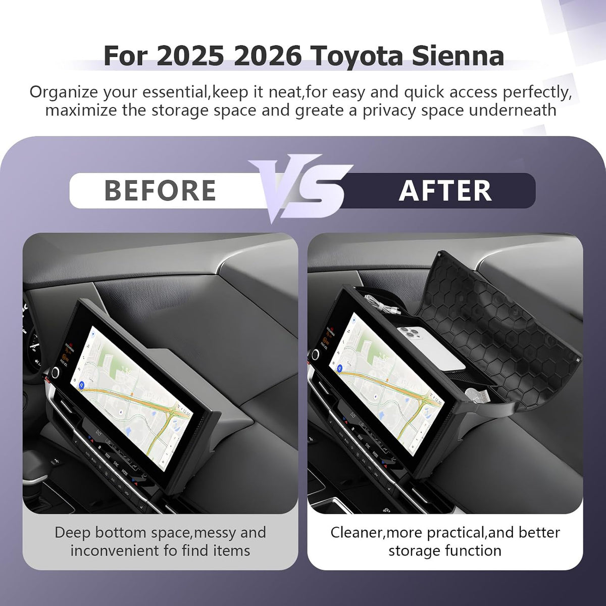 LUWU New 2026 Sienna Accessories Dashboard Storage Tray Compatible with 2025 2026 Toyota Sienna Accessories Behind Screen Organizer Display Box Dash Tray w/Lid (ONLY for 12.3-INCH Screen)