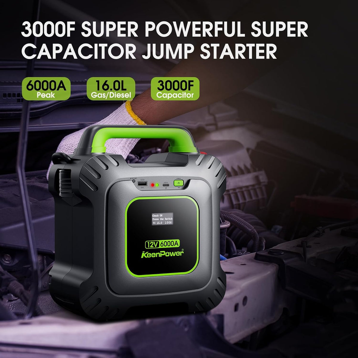 KeenPower 6000A Super Capacitor Jump Starter for All 12V Cars, Jump Box