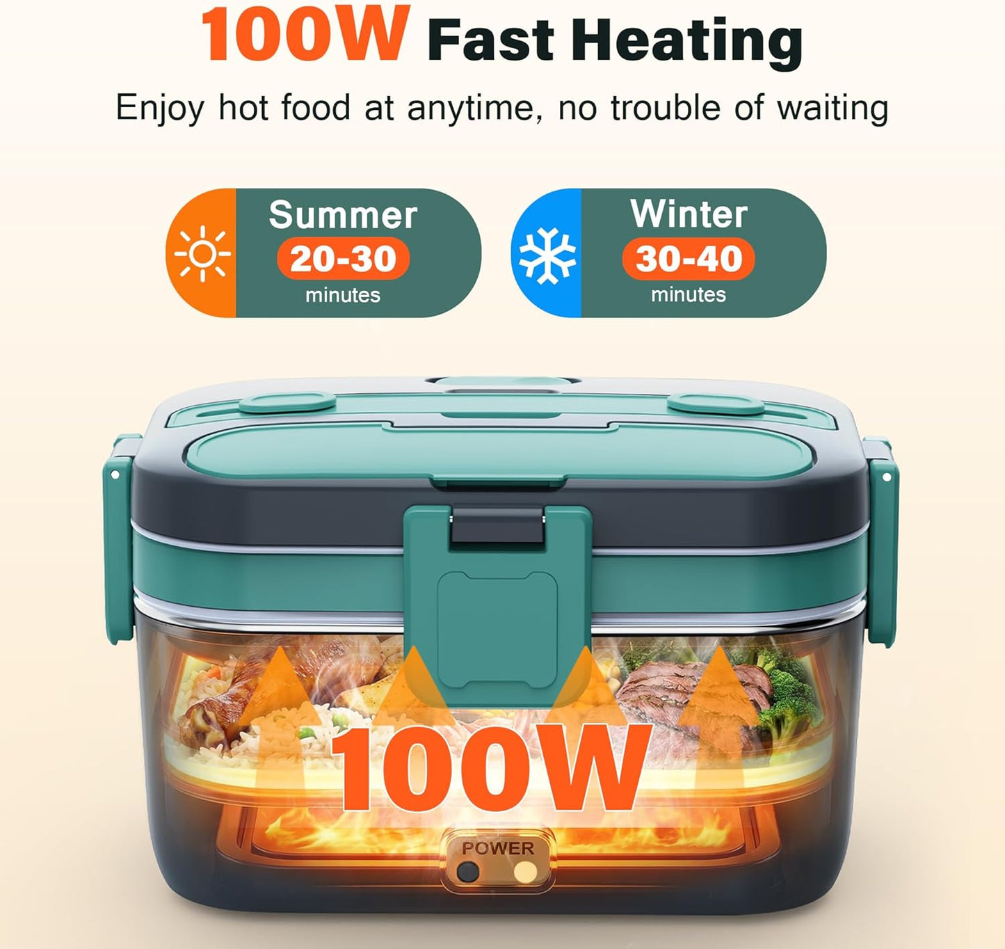 2.8L Electric Heated Lunch Box - 100W Portable Food Warmer for Adults, Leak-Proof & Dishwasher-Safe, Ideal for Car, Truck, Travel, Work, Gift for Men & Women