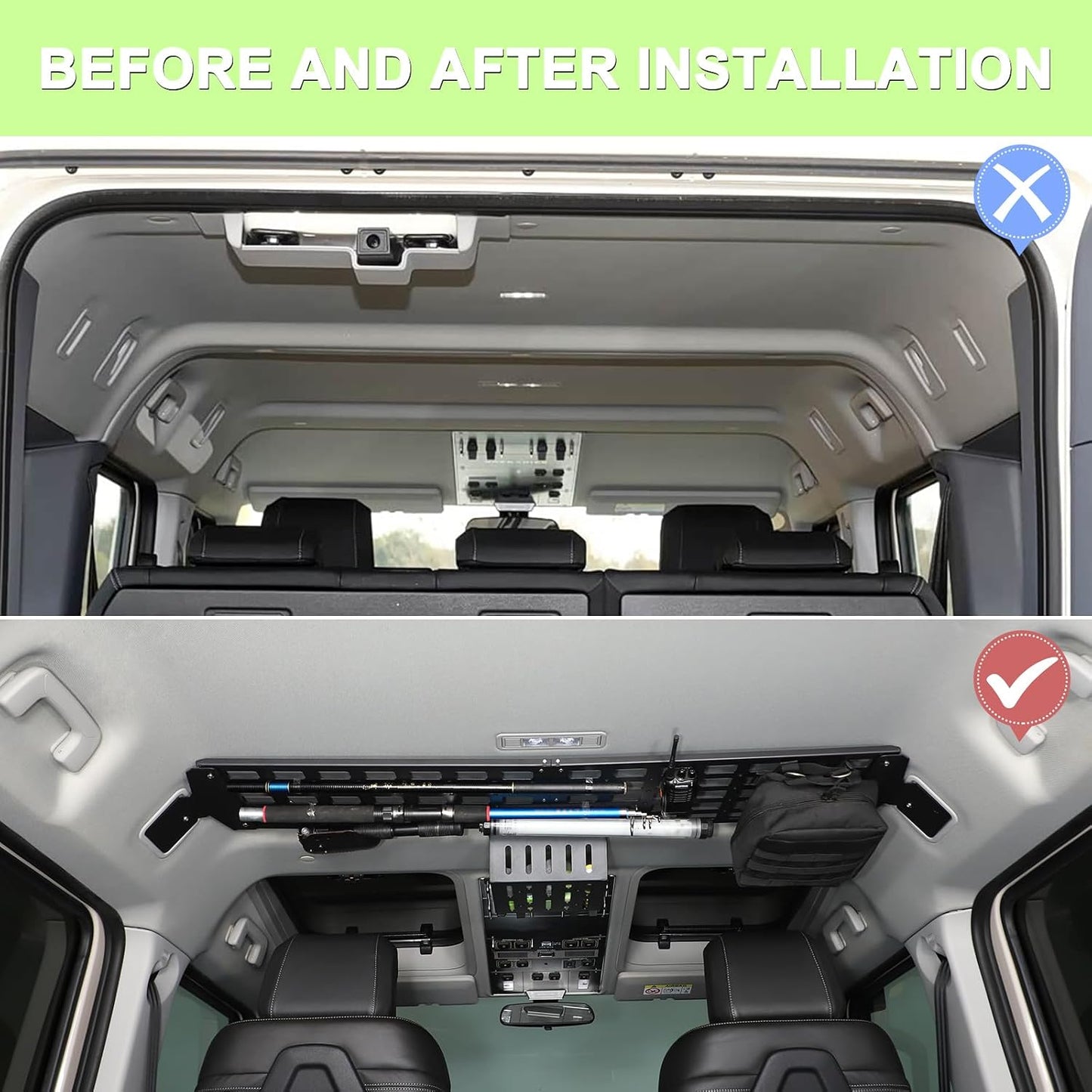 Overhead Roof MOLLE Panel Compatible with INEOS Grenadier 2020-2026 Accessories, Inner Roof Cargo Rack Storage Shelf Holder, Front Molle Panel Roof Rack Top Organizer Bracket Modular Luggage Carrier