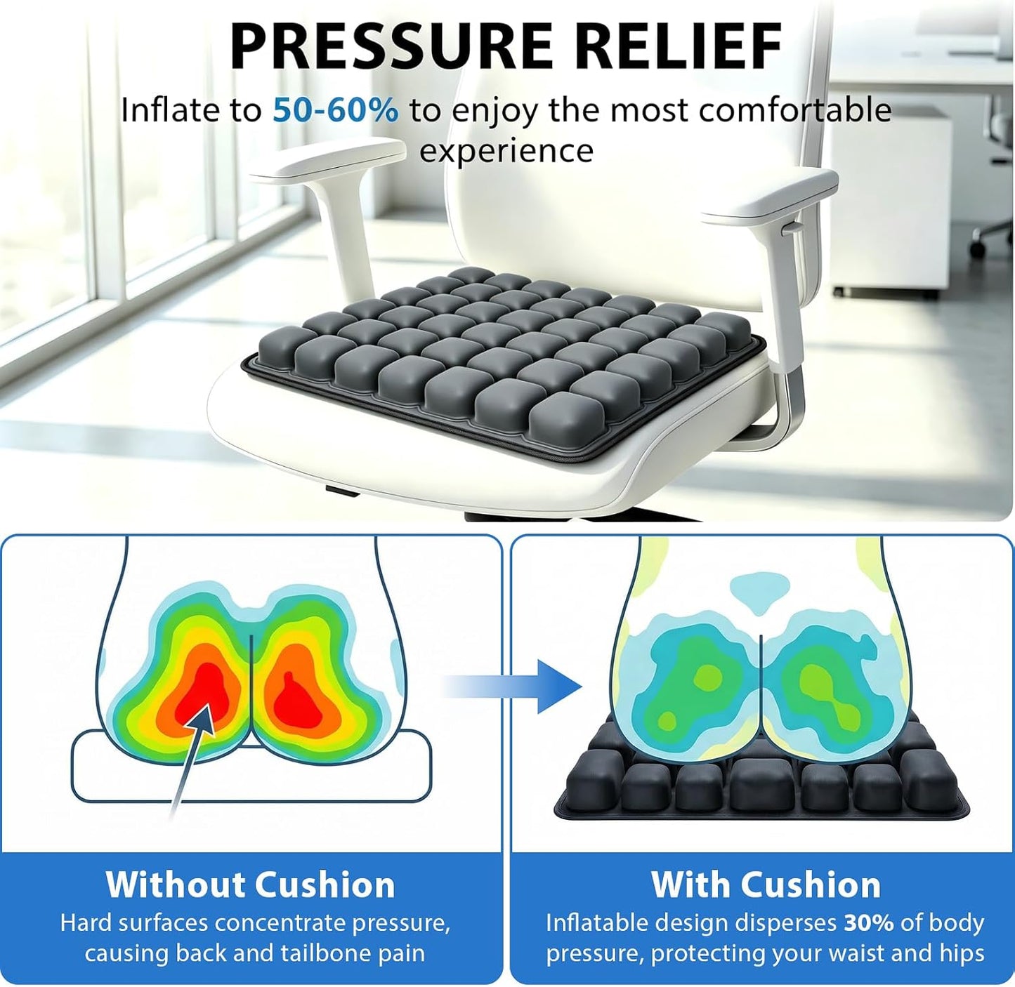 Travel Cushion Airplane Seat,Adjustable Airplane 49 Airbags seat Cushion for Long Flights,Press Type Air Inflatable Seat Cushion,for Car,Office,Stadium,Wheelchair, Travel,Heavy Duty