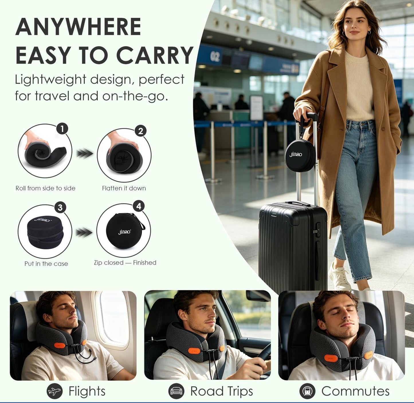 Ergonomic Travel Pillow,100% Memory Foam Travel Neck Pillow For Airplanes | 360 Neck & Chin Support Airplane Pillow For Long Flights,Airplane Travel Essentials With 3d Eye Mask, Earplugs,Carry Case