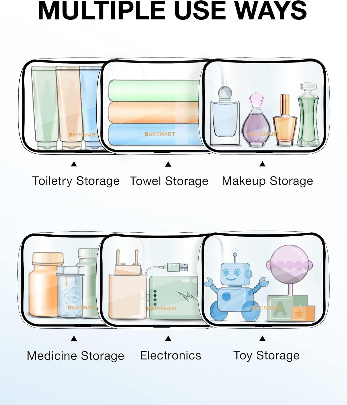 BAGSMART Clear Toiletry Bag 3-Pack TSA Approved Water-Repellent, Nude Pink