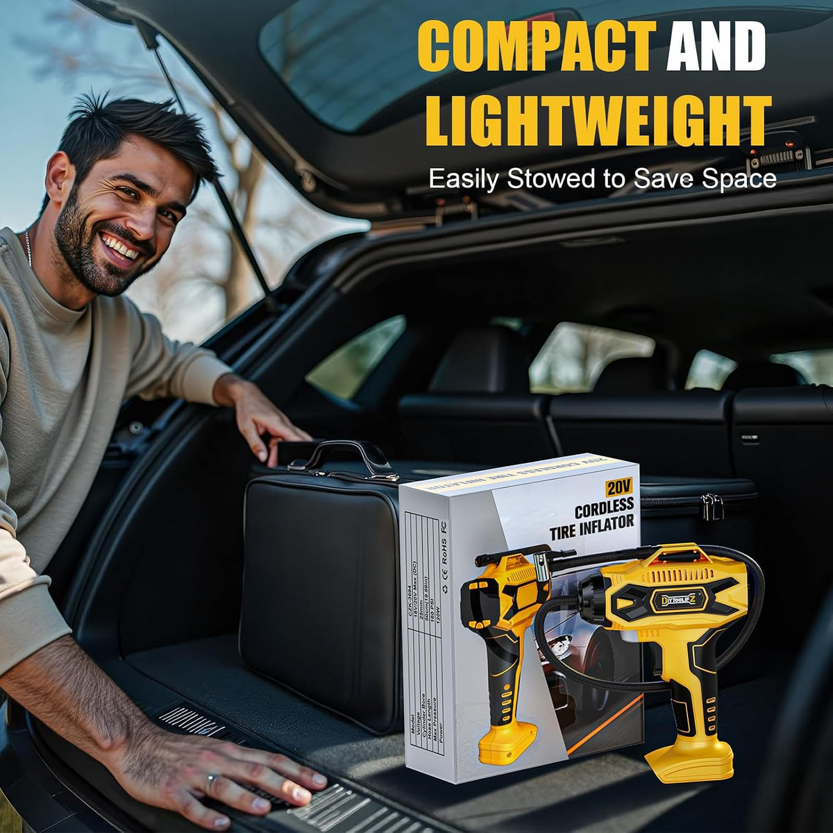 DIYtoolifz 160PSI Portable Tire Inflator Compatible with Dewalt 20V Battery