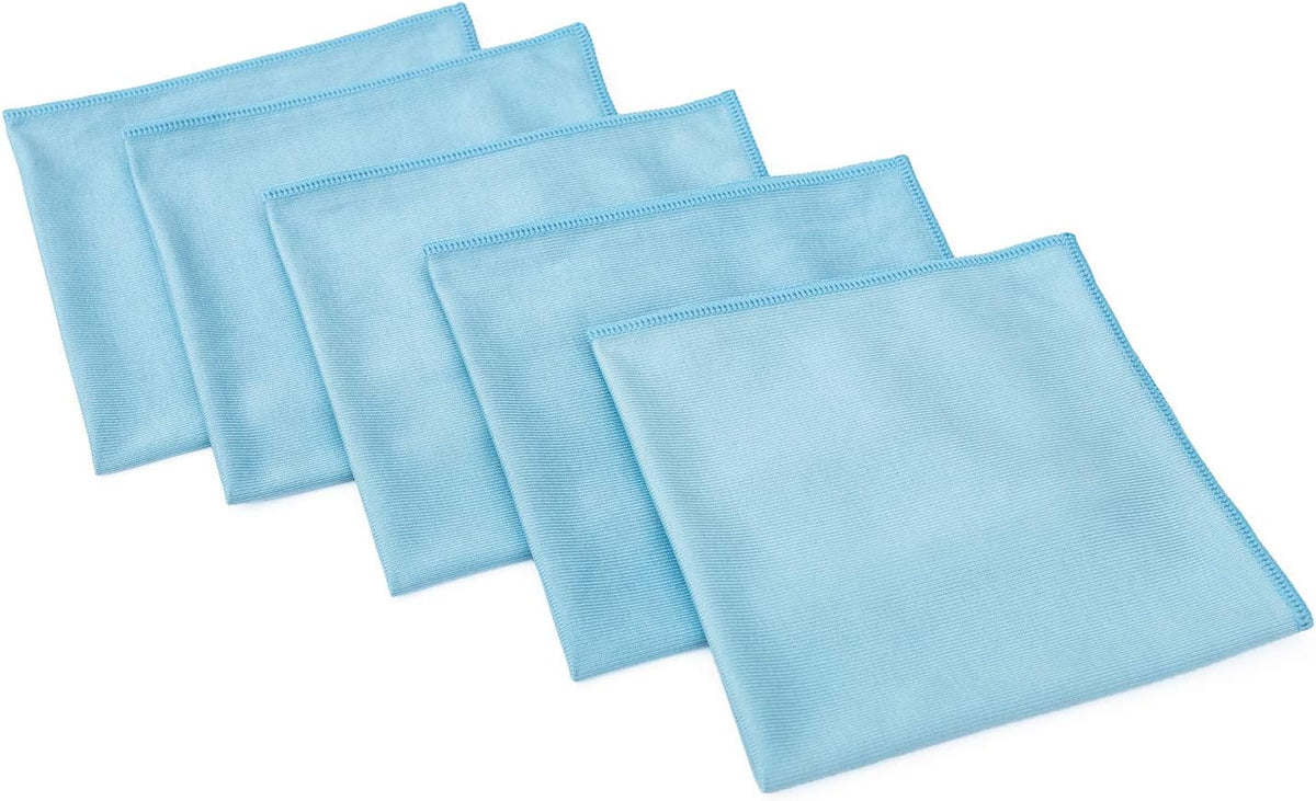 The Rag Company - Premium Window, Glass, Mirror & Chrome Detailing Towels - Professional Korean 70/30 Microfiber Blend, Lint-Free, Streak-Free, 350gsm, 16in. x 16in, Light Blue (5-Pack)