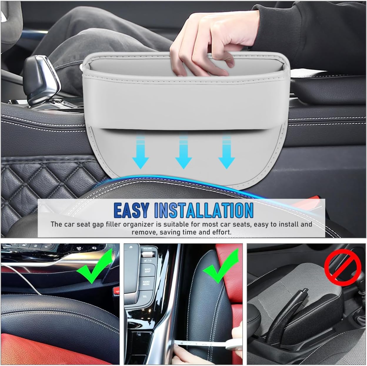 Healifty Car Seat Gap Filler Organizer: 2Pcs Leather Front Console Storage Box and Automotive Truck Interior Accessories for Women Men, Vehicle Holder between Seats