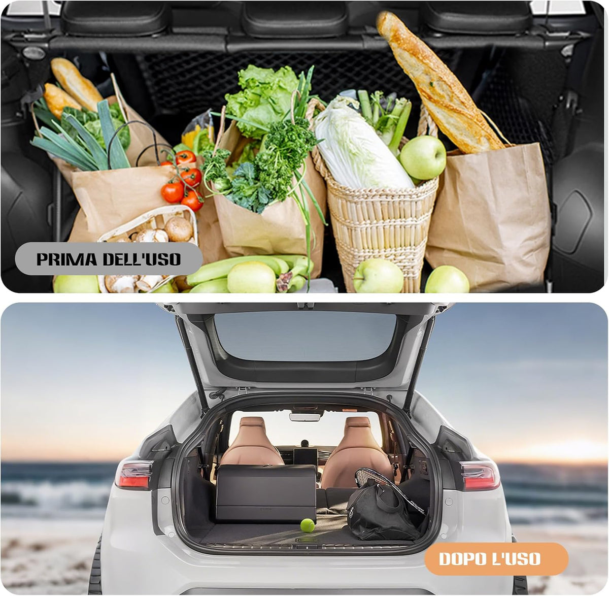 Ergocar Car Trunk Organizer, PU Leather Car Boot Organiser Collapsible, 180° Opening, Multi-Compartment Car Trunk Organizer Box, Car Boot Tidy, Non Slip Bottom, Essential Car Accessories