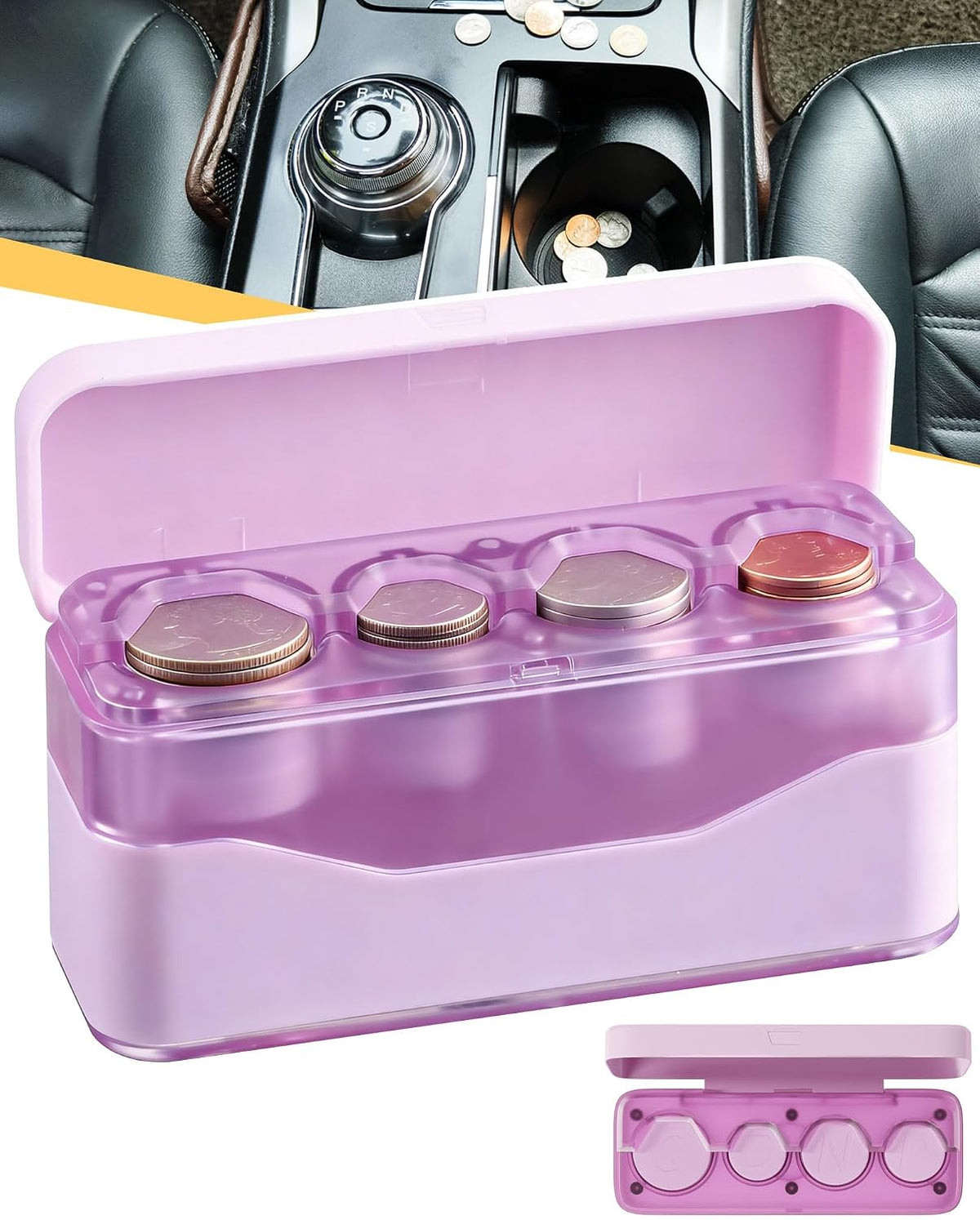 Larger Capacity Coin Holder for Car, Compact Portable Change Coin Organizer