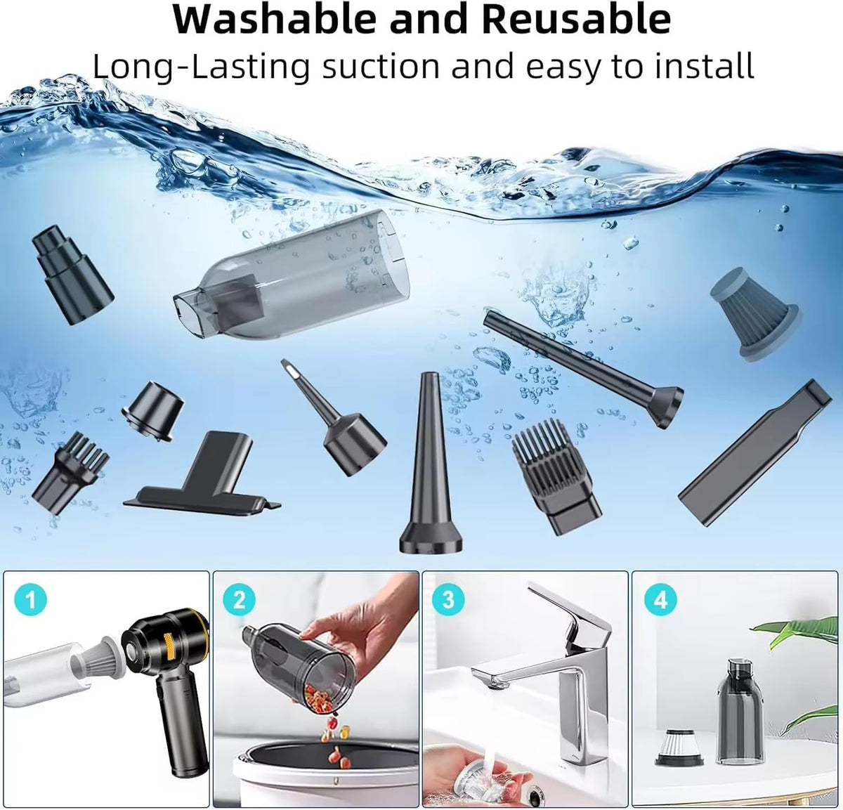 Handheld Cordless Vacuum,Car Vacuum Cleaner,4-in-1 22000PA High Power Portable Rechargeable Vacuum Cleaner with Brushless Motor, Small Handheld Vacuum & Air Blower & Pump-Black