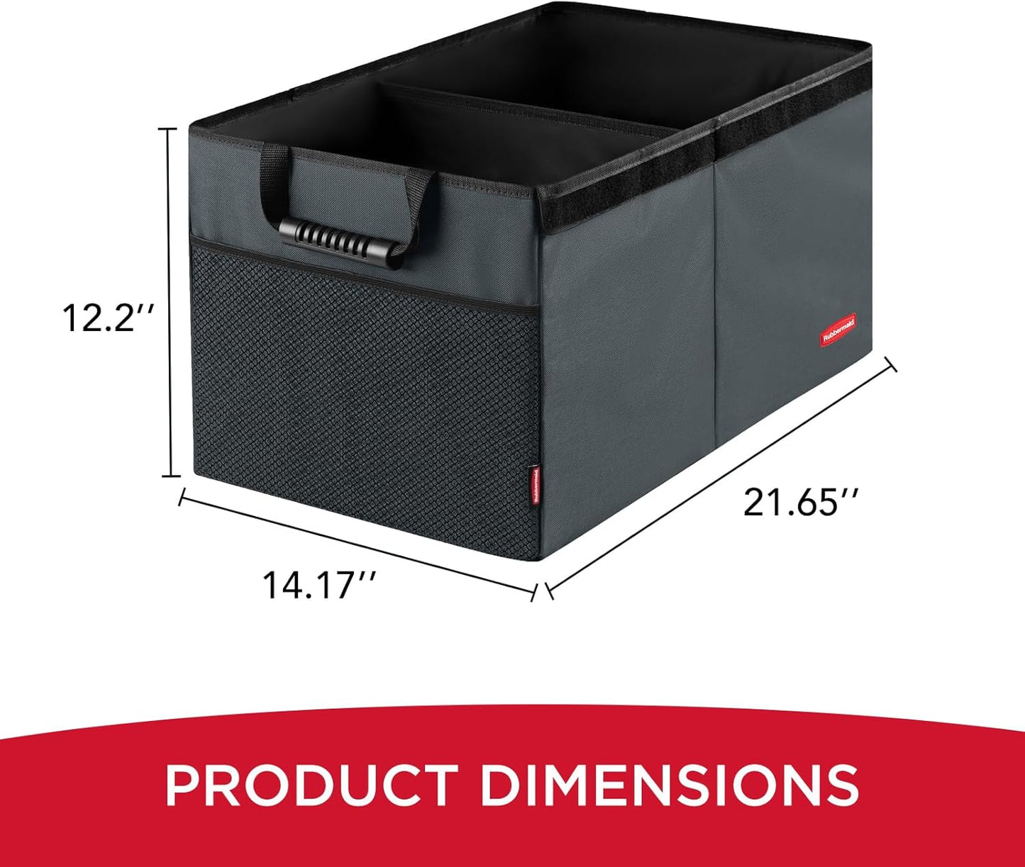 Rubbermaid Car Organizer, Collapsible Trunk Organizer, Multi-Compartment Car Storage Organization for Car Accessories, 2 Compartments With Cover, 21.65"*14.17"*12.2" - Gray