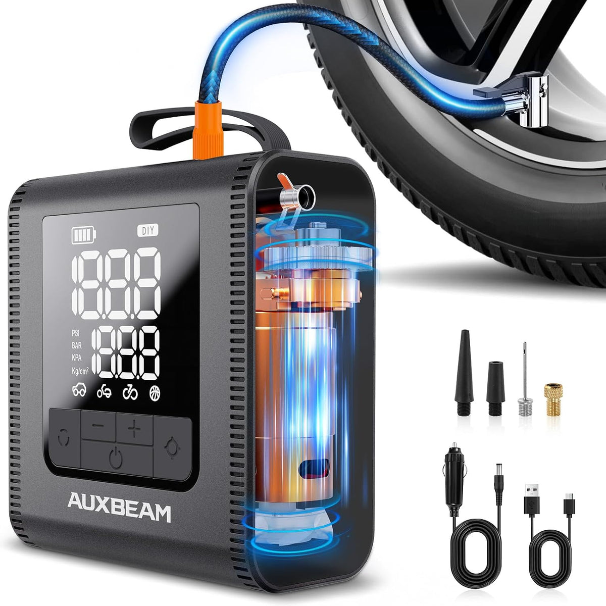 AUXBEAM H4 Series Tire Inflator Portable Air Compressor(Amber)