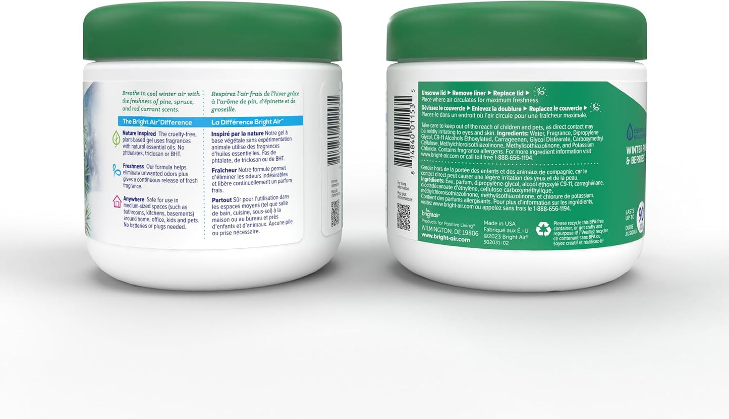 Bright Air 14 oz. Super Odor Eliminator, For Medium-Size Spaces, Winter Pine &amp; Berries Scent, Case of 6, Odor Eliminator &amp; Air Freshener, Natural Essential Oils, Lasts Up to 90 Days Each