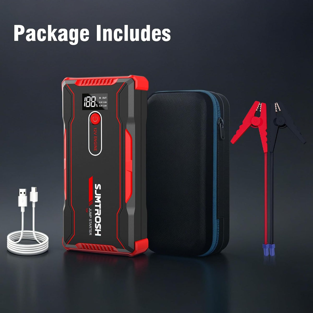 TM20 Jump Starter 5000A,Portable Car Battery Charger 12V(9L Gas/6L Diesel)