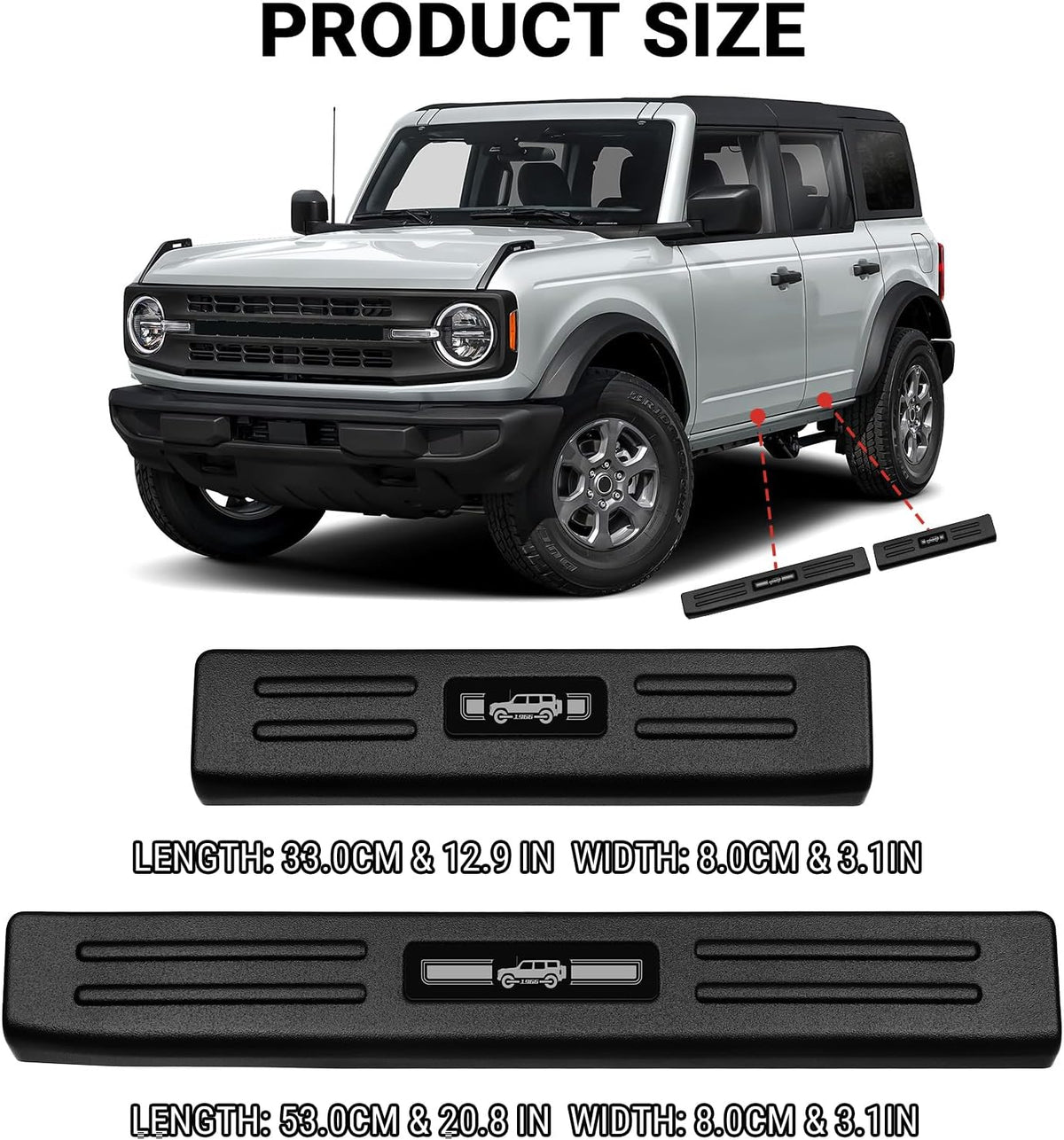 Hellet 4PCS Car Door Sill Protector for Ford 2021-2025 2026 Bronco Accessories (Not for Bronco Sport) Matte Black ABS Plastic Material Full Coverage Door Entry Guards