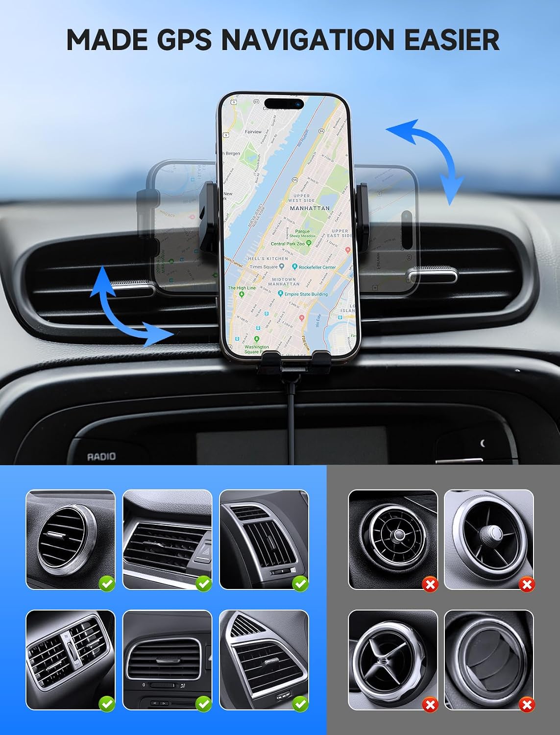 Wireless Car Charger 15W Auto Clamping Phone Holder Dash Windshield Vent