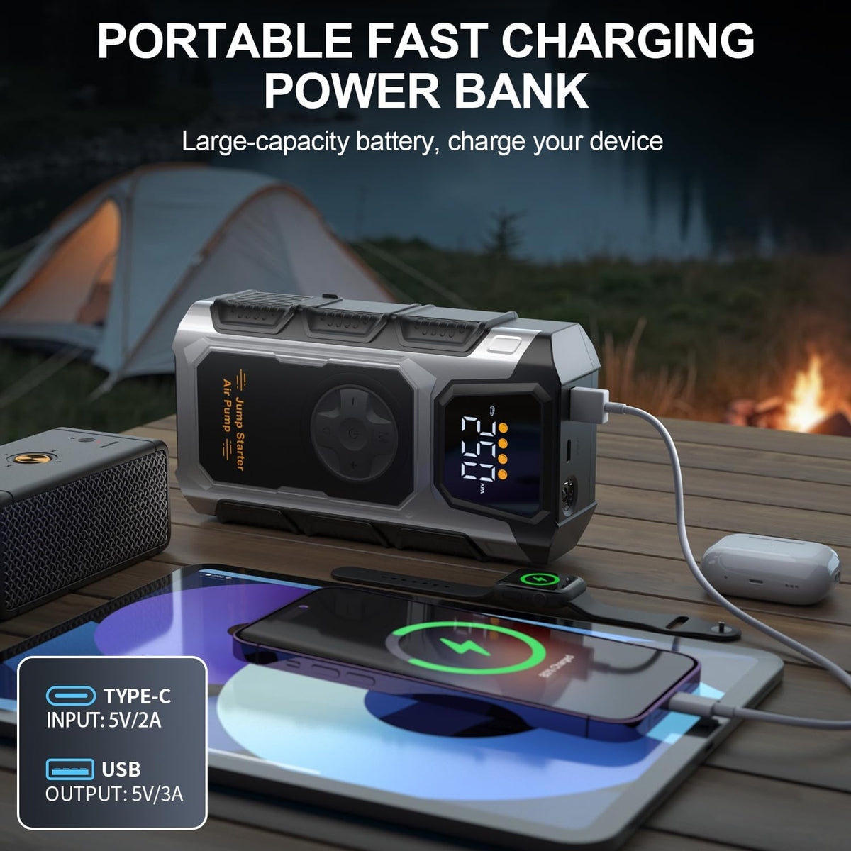 Jump Starter with Air Compressor, 5500A Portable Car Battery Booster
