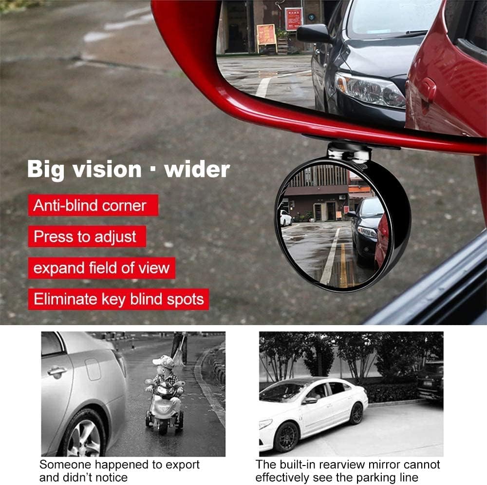 Biqing Blind Spot Mirrors, Universal Car Accessories, 360 Adjustable, Convex, Black, 2.75 Inch, Rear View Mirror, Auto Auxiliary Mirror, 1PC