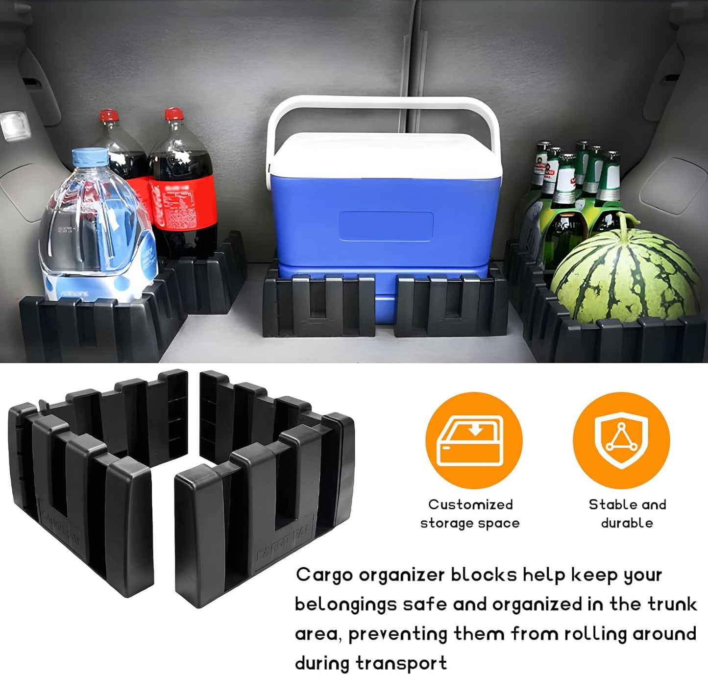 DXNQ 4PCS Multipurpose Cargo Organizer Blocks, Plastic Cargo Storage Organizer Blocks for Wool Carpet Trunk, Grocery Trunk Divider Cargo Containment System for Car SUV Van Trunk