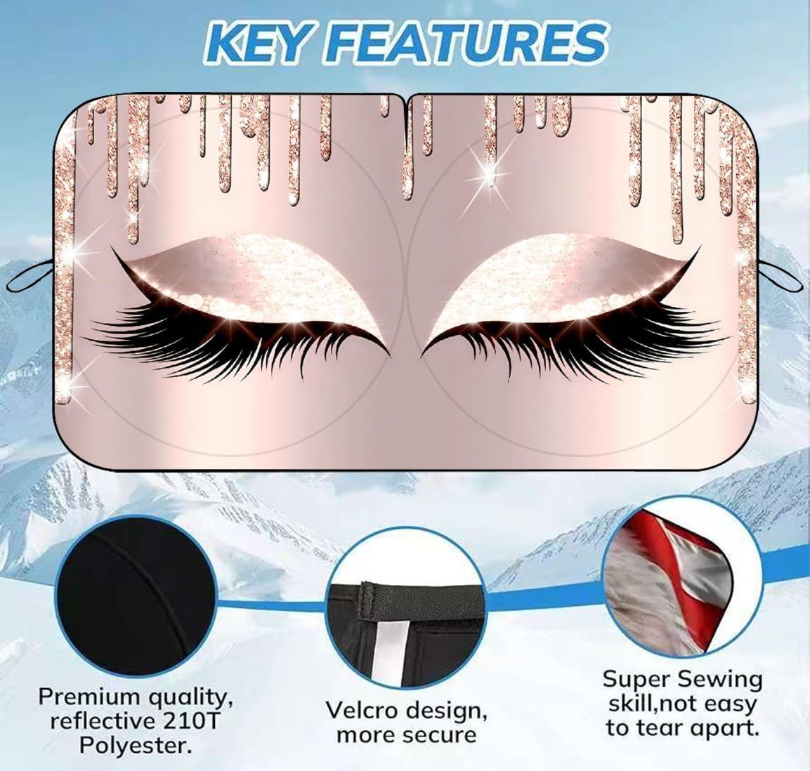 Pink Eyes Windshield Sun Shade, Foldable UV Protection Car Sunshade, Front Window Sun Visor, Cute Car Interior Accessories, Heat Insulation Sun Cover for Car SUV Truck, 59" X 31.5"