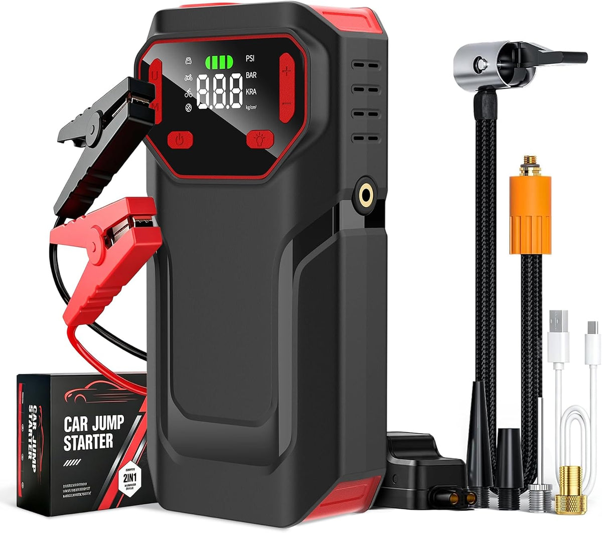 10-in-1 Jump Starter with Air Compressor,5000A Battery Jump Pack 150PSI
