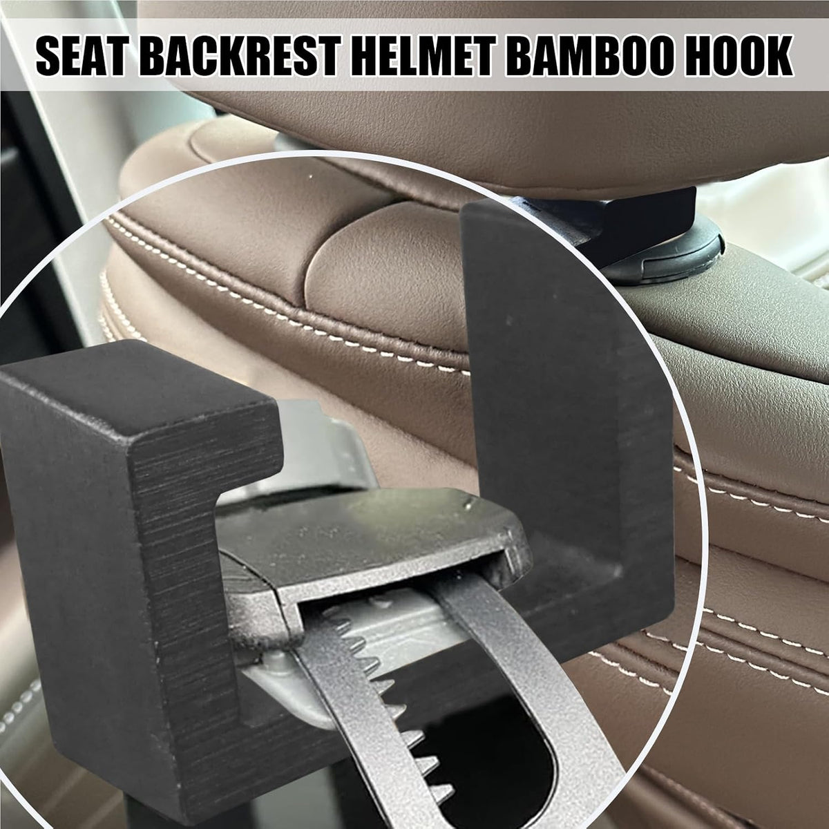Hard Hat Holder for Truck Seat Bamboo Hard Hat Hook for Seatback, Headrest Hooks for Car, Portable Hard Hat Hanger, Holds Hard Hat and Vest with Ease (2)