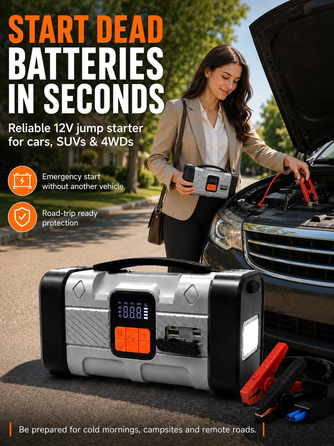 Jump Starter with Air Compressor, 1600A Car Battery Jump Starter, 150PSI Portable Tire Inflator with Auto Shut-Off, 24000mAh Power Bank with 100W Two-Way USB-C, 3-Mode LED Roadside Emergency Kit