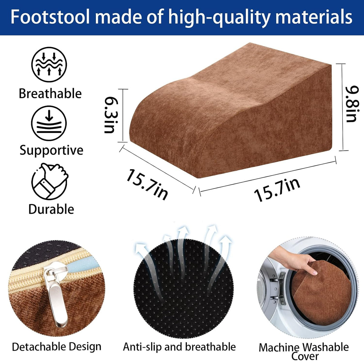 Foot Rest for Under Desk at Work, Ergonomic Under Desk Footrest with Washable Cover for Office, Home & Gaming Leg Elevation Pillow Brown