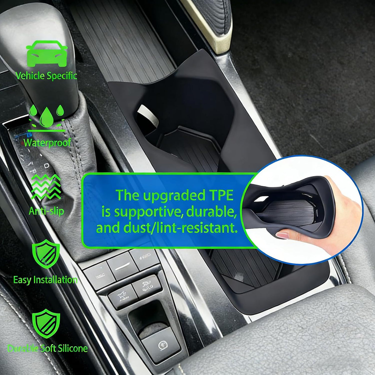 Black TPE Drinking Water Cup Holder Compatible with 2025-2026 Toyota Camry (XSE/XLE/SE/LE), Center Console Shock-Absorbing Cup Holder Drink Organizer for 9th Gen Camry Interior Accessory