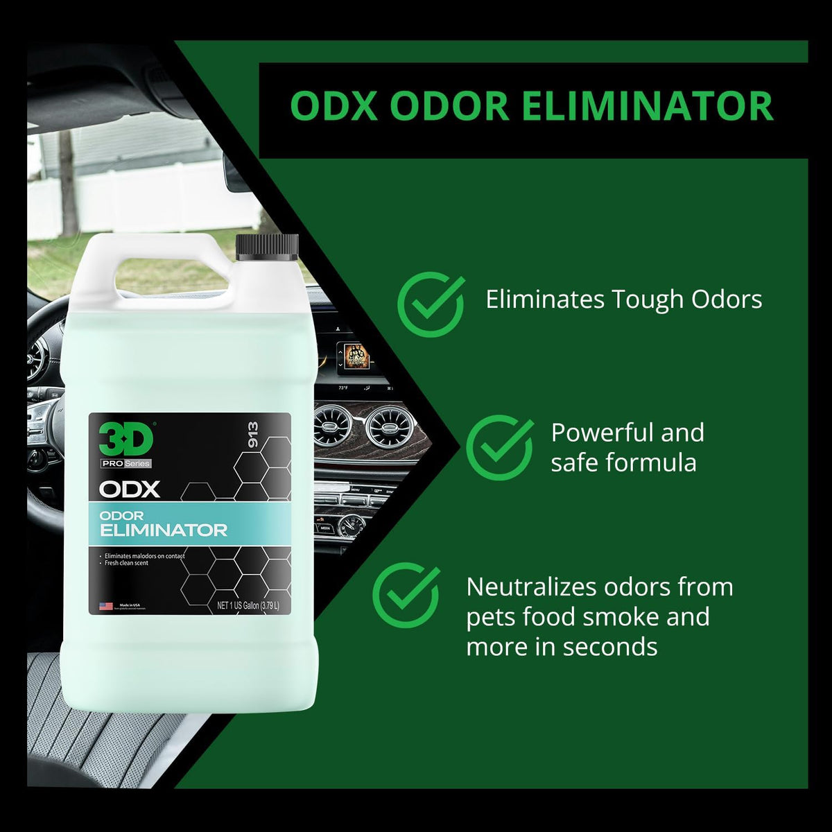 3D ODX - Automotive Odor Eliminator - Deodorizes Pet, Food, Smoke, &amp; Other Linger Odors - Fresh Clean Scent - Great for Car, Home, Office Use