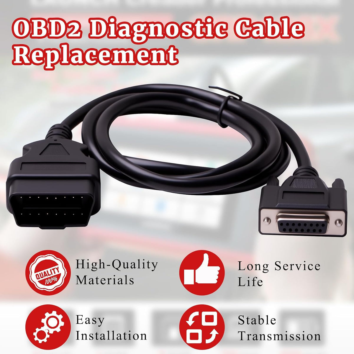 Original Main Cable Replacement OBDII OBD2 Fit for Launch X431 CRP129 CRP123 Creader VII+ Creader VIII Diagnostic Extender Connector Cable Scanner Code Readers Scan Tools Accessories 16 Pin Black