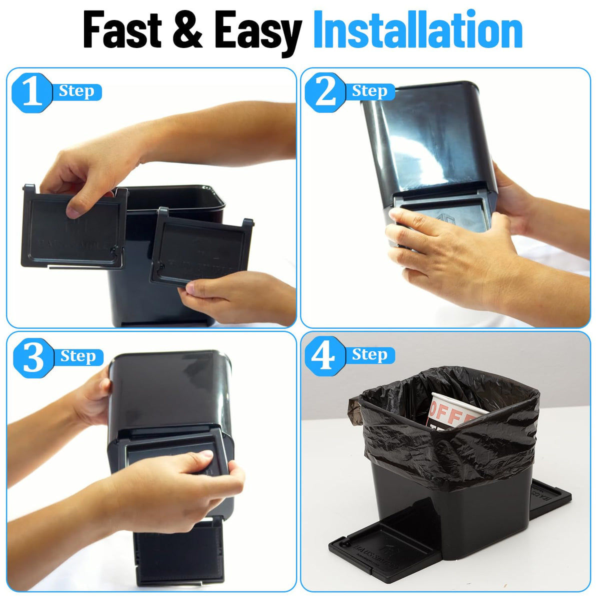 Car Trash Can with Stability Wings – Leakproof Portable Garbage Bin for Fabric & Rubber Mats – Compact Durable Plastic Auto Organizer for Cars, SUVs, Trucks (Black, Small)