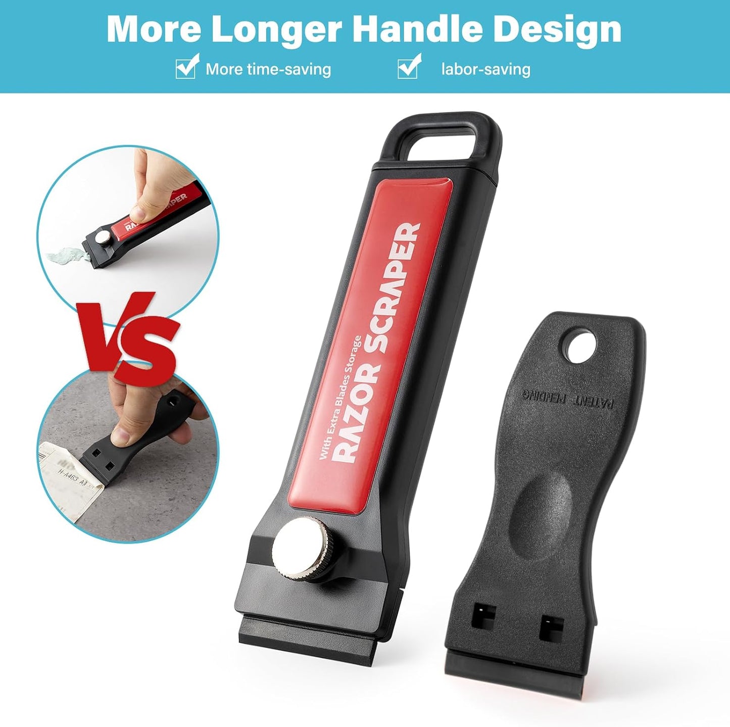 Gomake Plastic Razor Blade Scraper Tool with Blade Container 2PCS Razor Scraper with Extra 100PCS Plastic Blades for Adhesive Labels and Decals Sticker Removal on Car Window Glass Floor (W80)