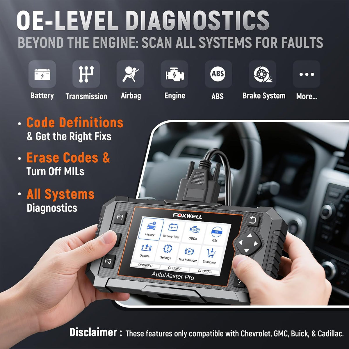 FOXWELL NT510 Pro fit for GM, 2-in-1 OBD2 Scanner & 12V Battery Tester