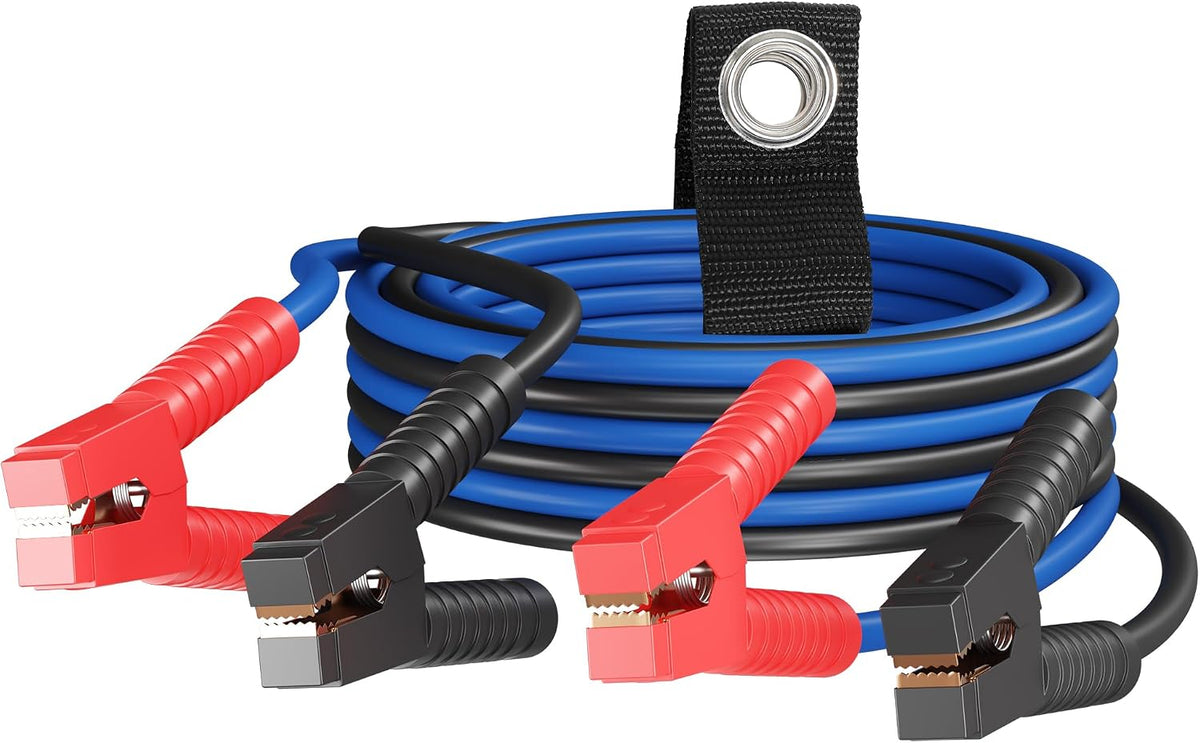 HiFind 8 Gauge Jumper Cables 10 FT for Car Battery, 8 AWG Heavy Duty Long Automotive Booster Wire, 600 Amp Emergency Starting Cable for Cars SUV Truck Vans RV With Alligator Clamps, Carrying Strap