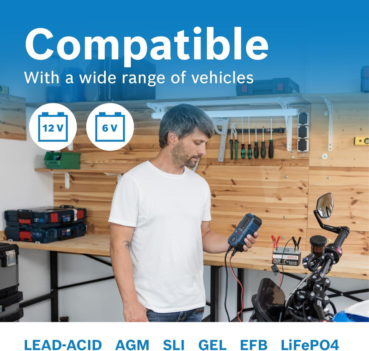 BOSCH C40-Li: 5A 6V/12V Next-Gen Battery Charger for Lead-Acid & Lithium
