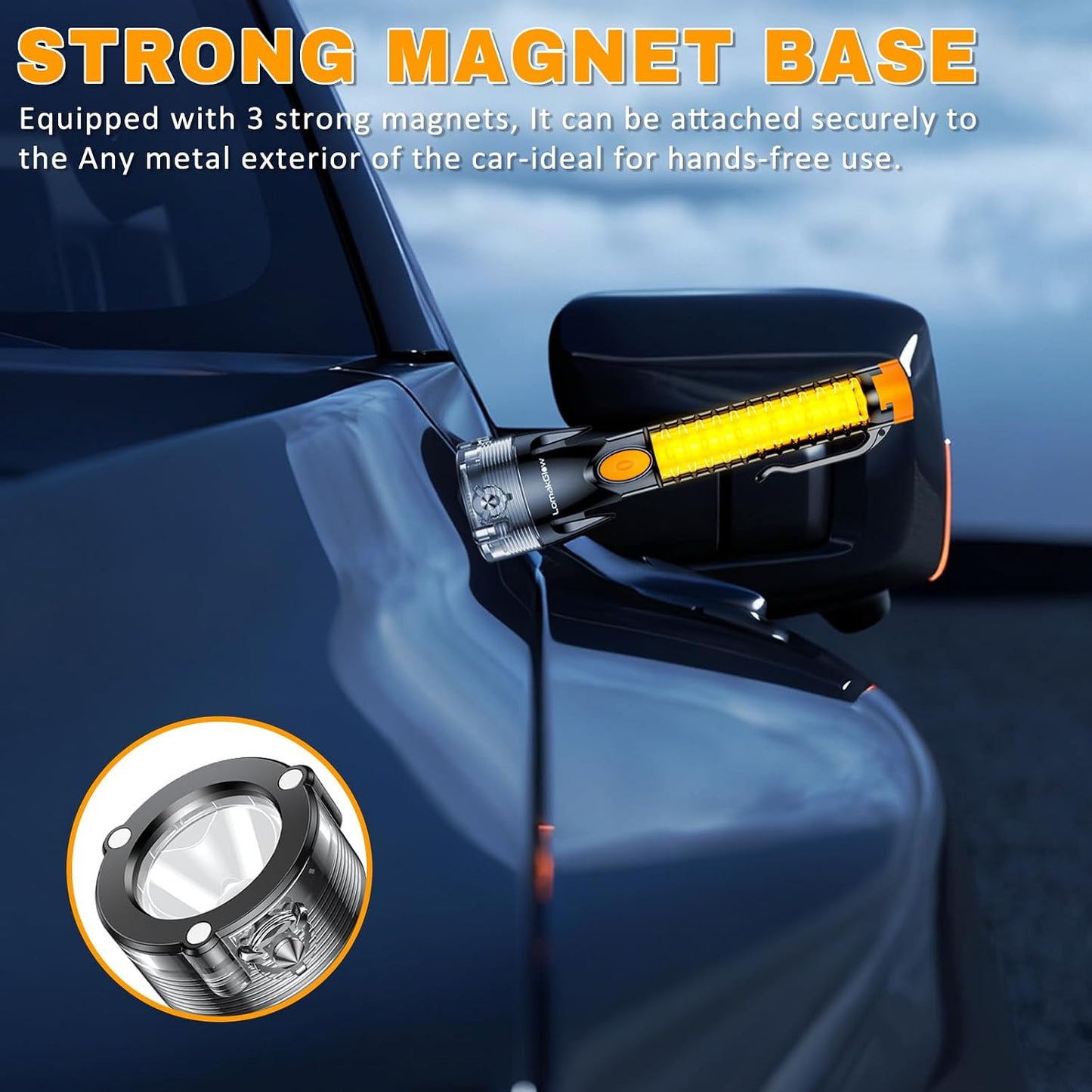 Multifunctional Car Safety Flashlight - Emergency Escape Tool with Window Breaker, Seatbelt Cutter, 3 Light Modes & Magnetic Base for Roadside Safety, Camping & Home Use