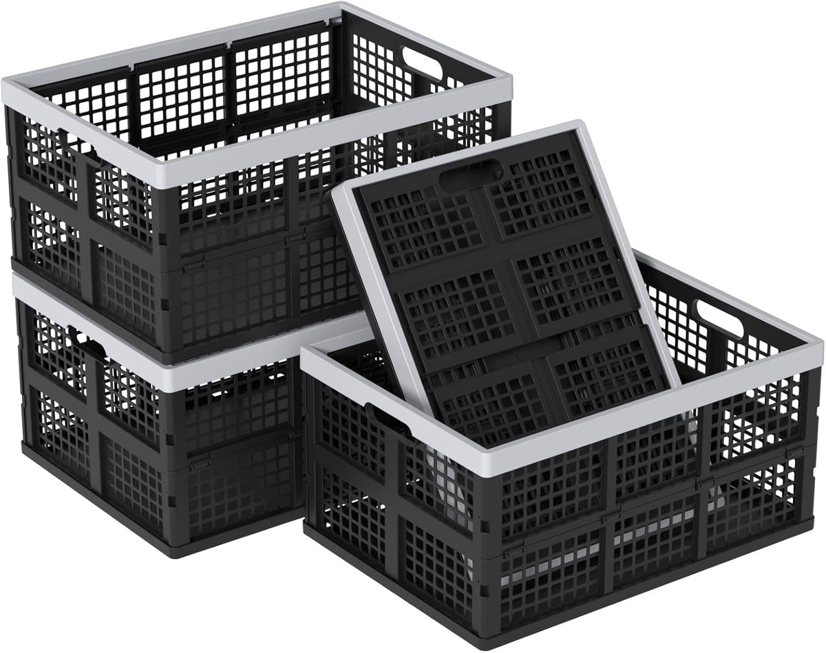 4 Packs 66 Liter Large Plastic Collapsible Storage Crates