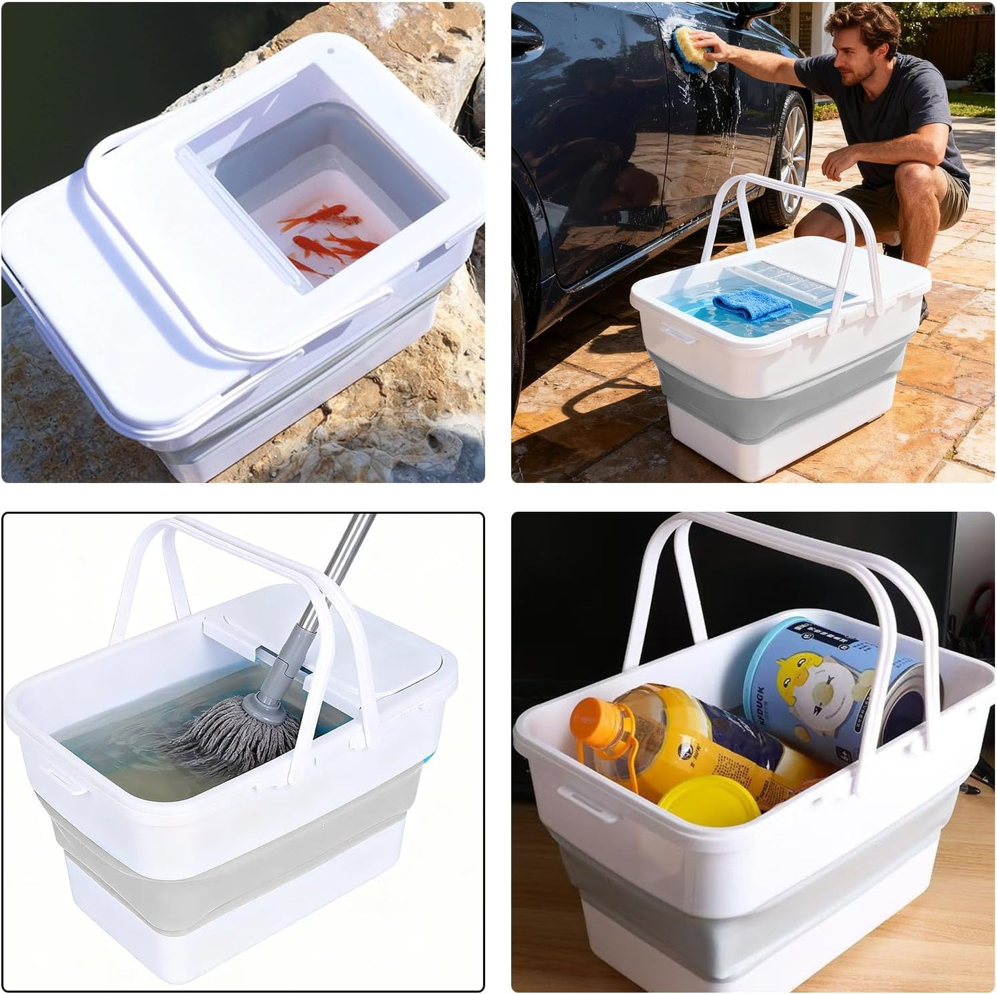 Collapsible Bucket,13 L Foldable Fish Bucket with Lockable Lid,Multifunctional Container for Live Fishing Lure,Collapsible Washing up Bowlfor Home & Car (Grey)