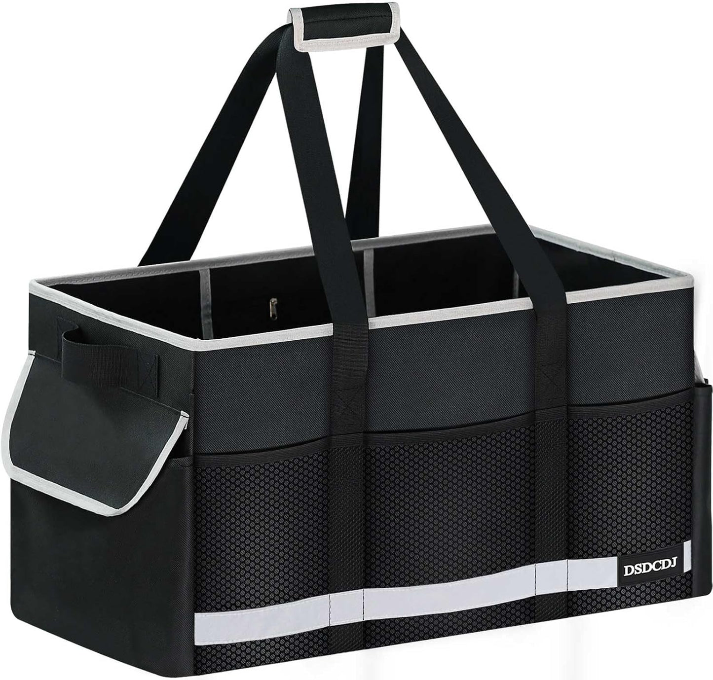 Upgrade Extra Large Utility Tote Bag with Reflective Strip, Standing Reusable Grocery Bags with Hard Bottom & 4 Sided Reinforced, Collapsible Utility Tote with Handles for Shopping, Beach, Car | Upgrade