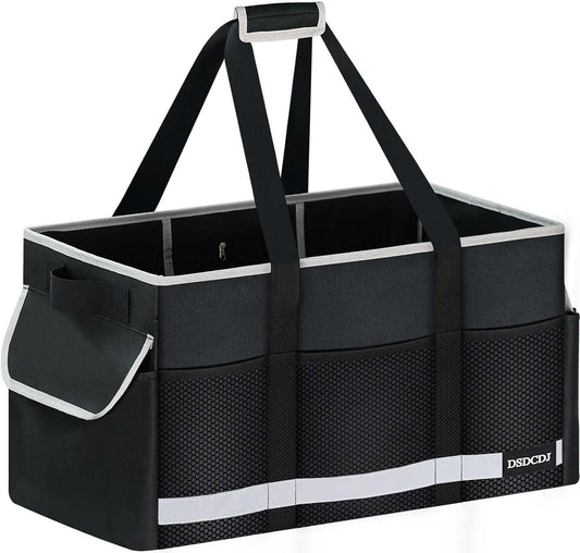 Upgrade Extra Large Utility Tote Bag with Reflective Strip, Standing Reusable Grocery Bags with Hard Bottom & 4 Sided Reinforced, Collapsible Utility Tote with Handles for Shopping, Beach, Car | Upgrade