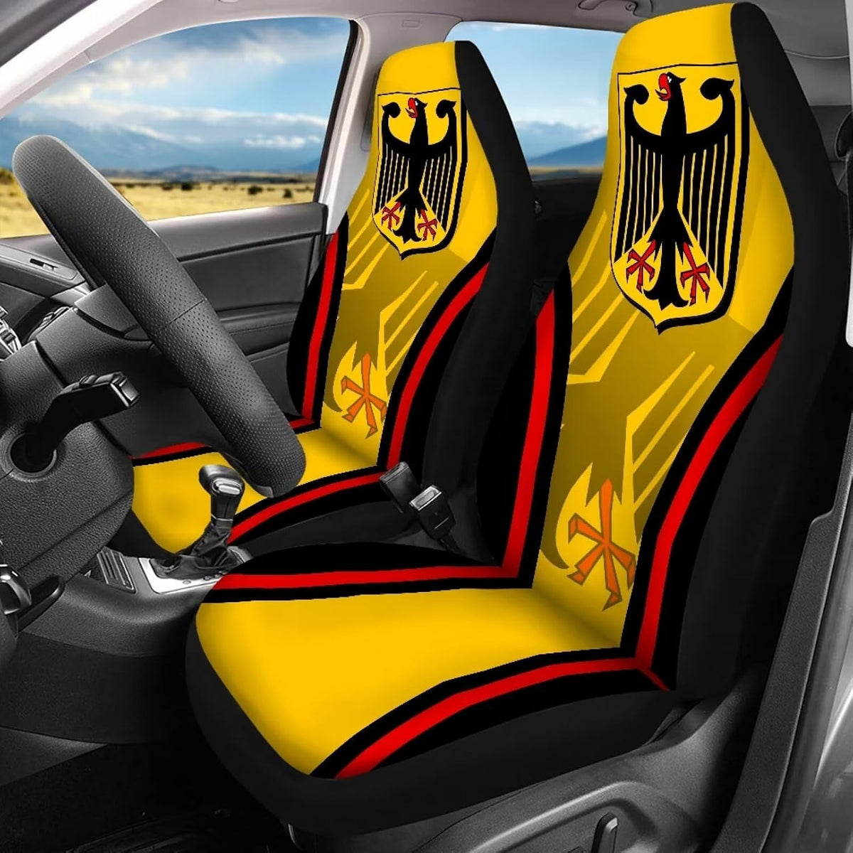 Howilath Black Eagle German Flag Print Car Seat Covers Full Set of 4 Pack, Front & Rear Bench Covers, Auto Accessories Interior Decor