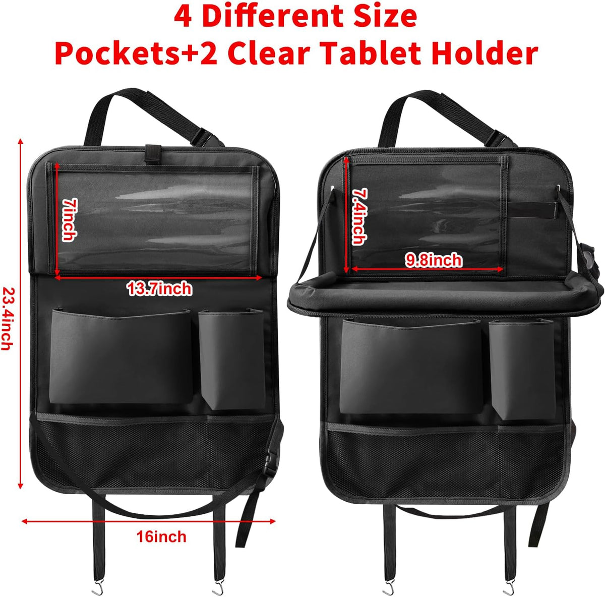 Car Backseat Organizer with Tablet Holder, 6 Storage Pockets Seat Back Protector with Foldable Tray, Kick Mats Back Seat Cover for Kids Toddlers, Travel Accessories, 1 Pc