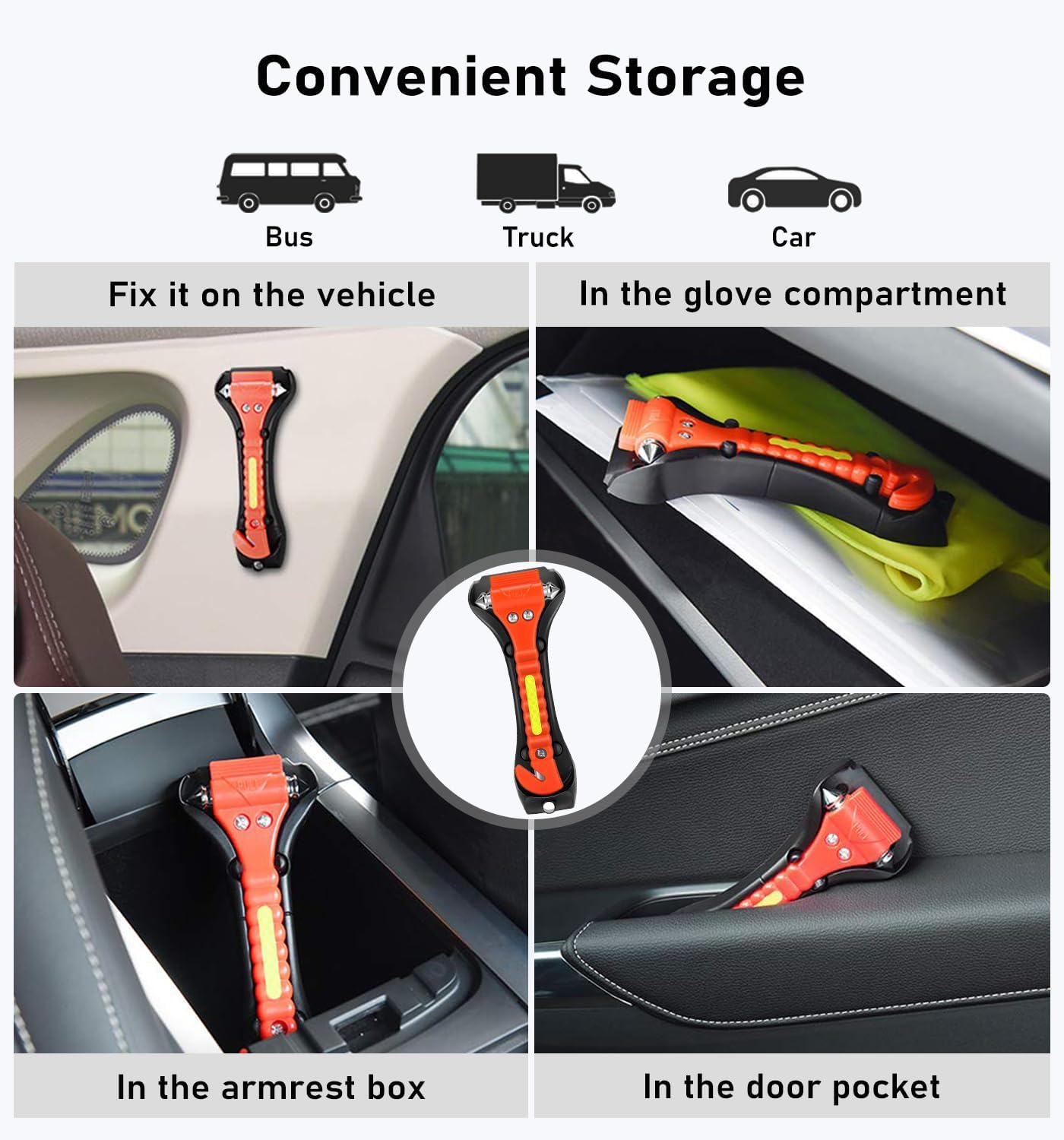 Car Safety Hammer 4 Pack, Car Window Glass Breaker and Seat Belt Cutter Car Emergency Escape Tool with Light Reflective Tape for Family Rescue, Life Saving Survival Kit