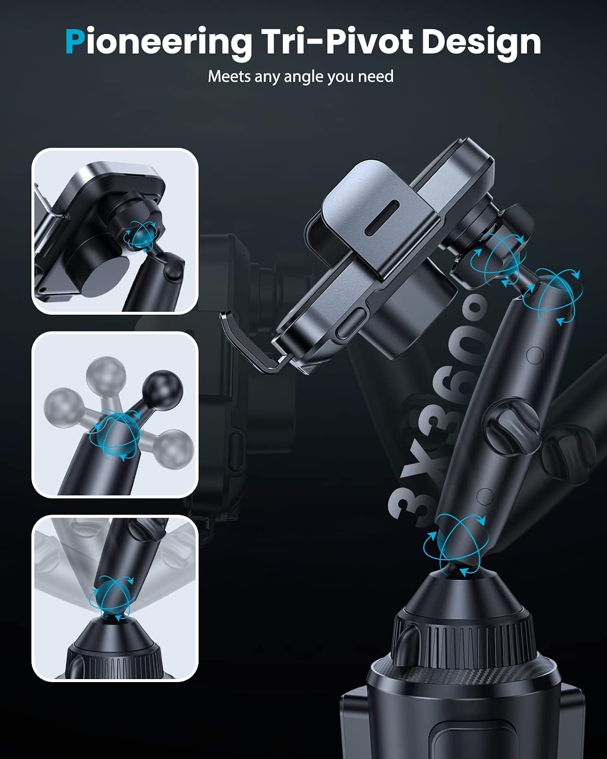 APPS2Car 15W Wireless Car Charger Cup Holder, Dual Coil, Auto Clamping