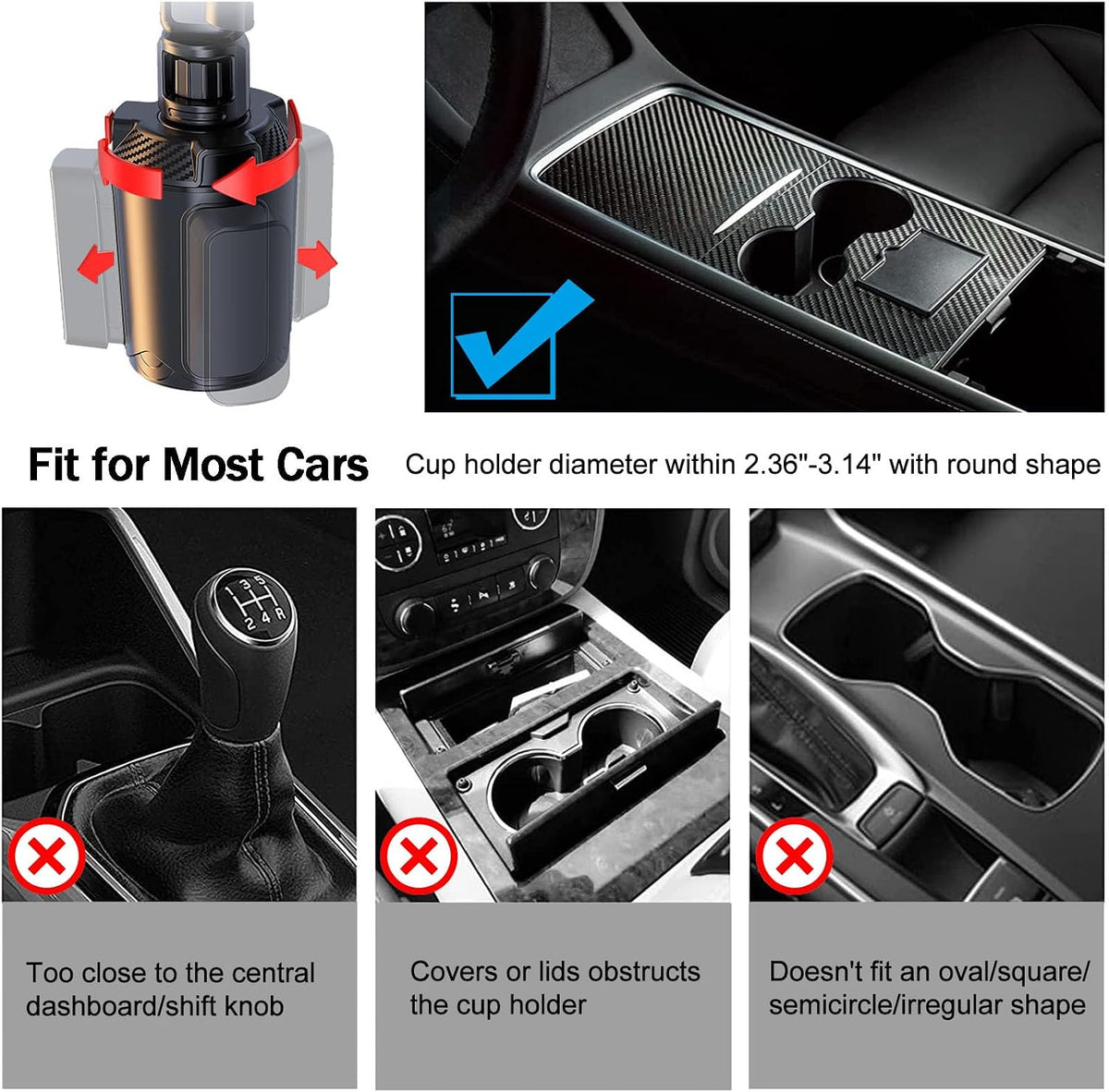 Larger Car Cup Holder Tray, 9~11 inch Expandable Car Food Tray for Eating Hamburger/Snacks, Car Travel Cup Coffee Table Stand 360° Rotating Tray Table with Phone Holder, Road Trip Essentials
