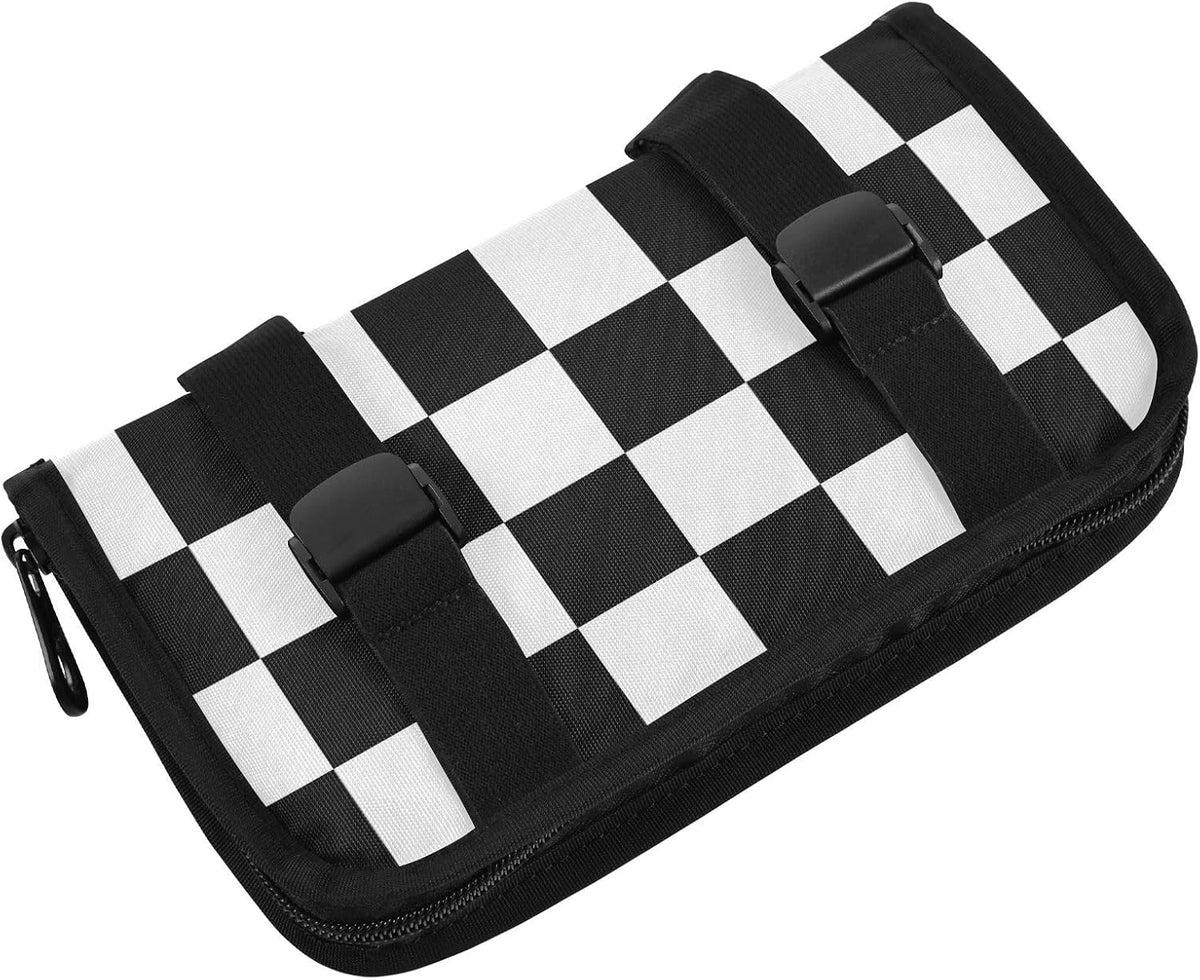 Car Tissue Holder Napkin Box Dispenser Storage Case Sun Visor Mask Holder With Adjustable Straps Reusable Refillable Checkered Black and White